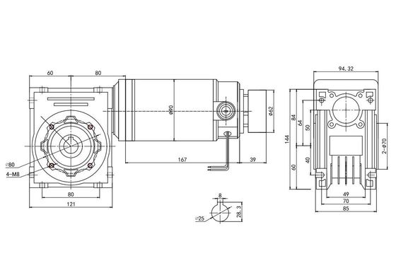 90mm Worm Gear DC Motor 250W 12V 24V D Shaft Type  50rpm YLP 80BL-154-3
