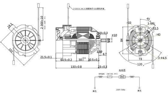 10000rpm 230V Totally Enclosed 93mm Treadmill Motor with Rotation Direction CCW and CW
